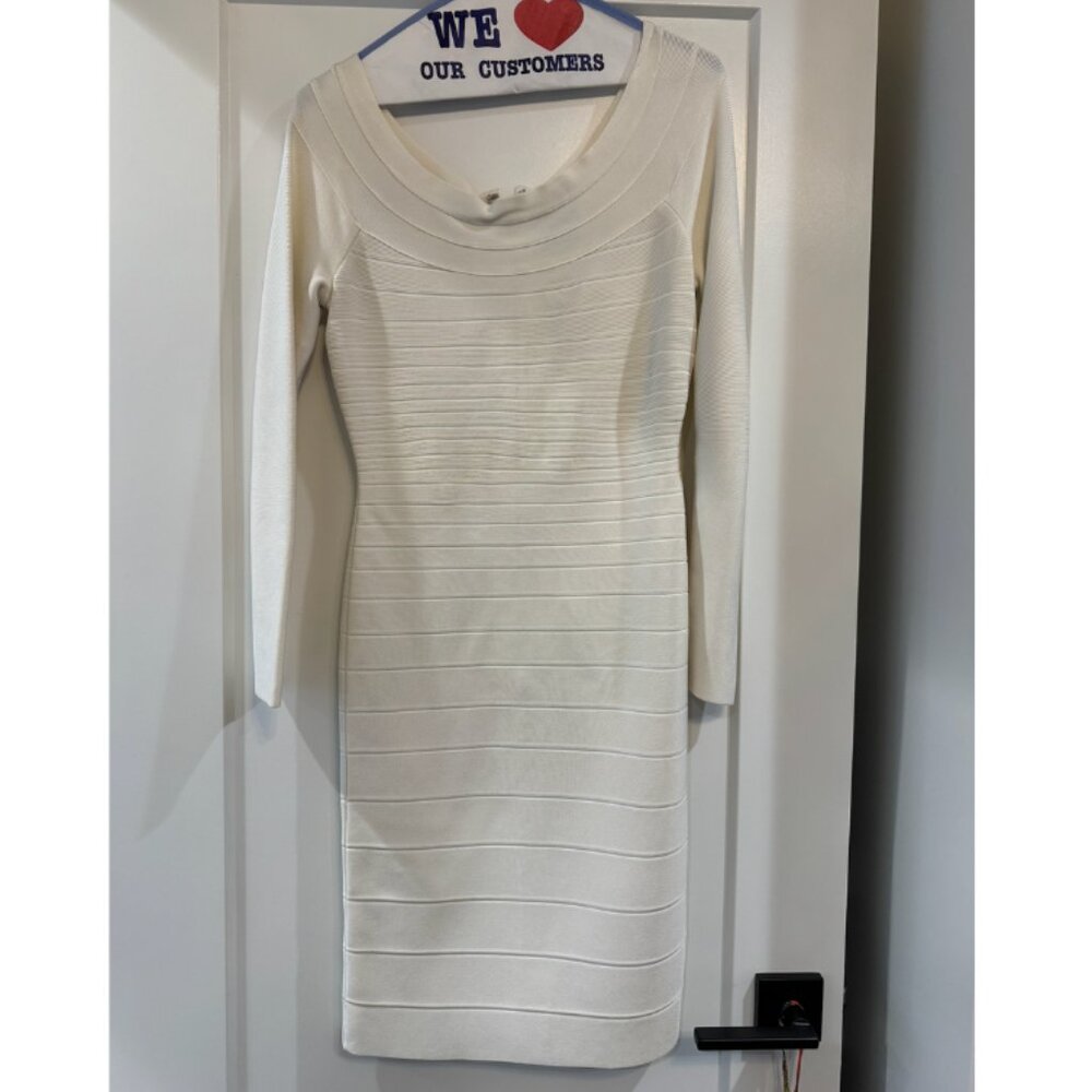 Herve Leger Icon Scoop Neck Midi Dress, White, Size M